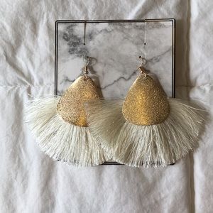 white & gold fringe earrings
